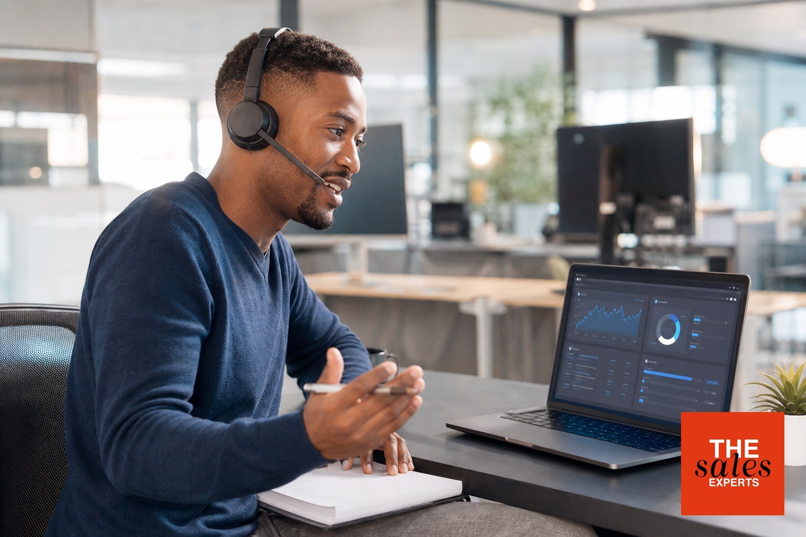 Sales development representative using AI tools during a prospecting call
