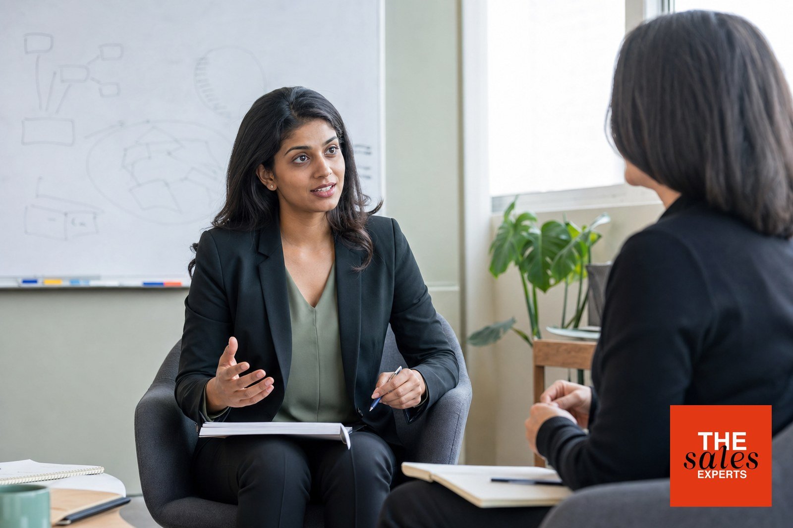 Sales professional practising a conversation during a coaching session